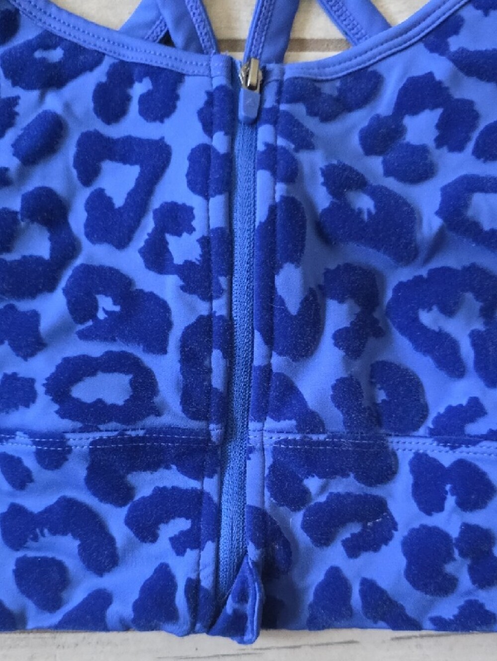 Balance/Vitality Athletica Blue Leopard Front-Zip Sports Bra - Picture 2 of 7